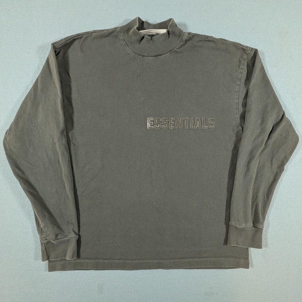 Fear of God Essentials Mock Neck Shirt Mens Size XS Gray‎ Long Sleeve Logo